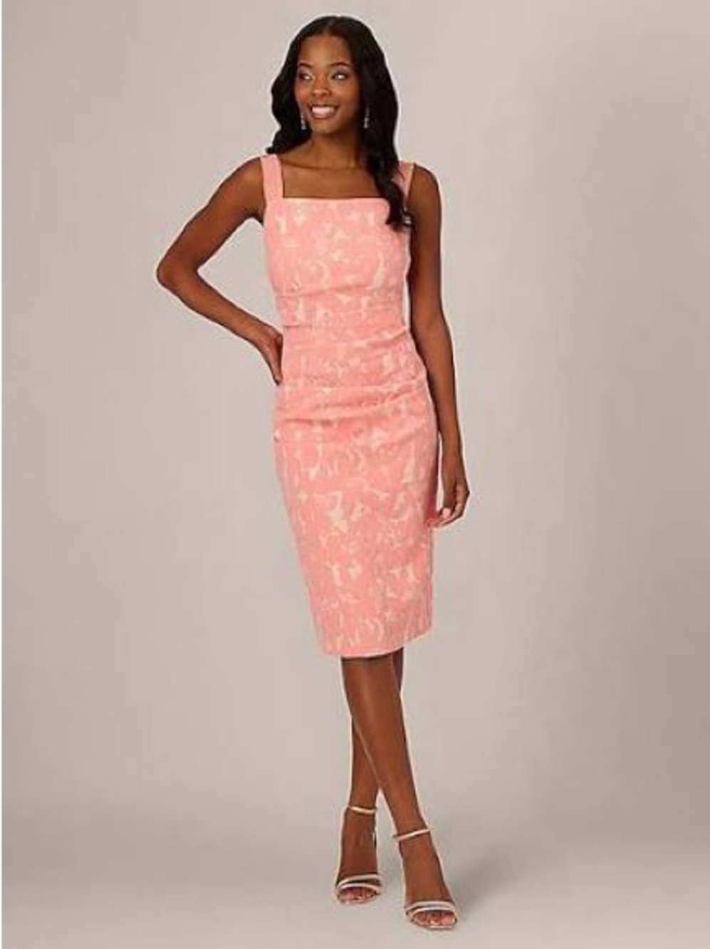 NWT Adrianna Papell Hibiscus Jacquard Tucked Dress 20W